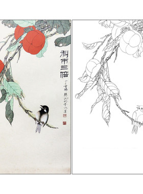 冯壁池花鸟工笔画白描底稿《利市三倍》临摹勾线高清打印画稿CL06