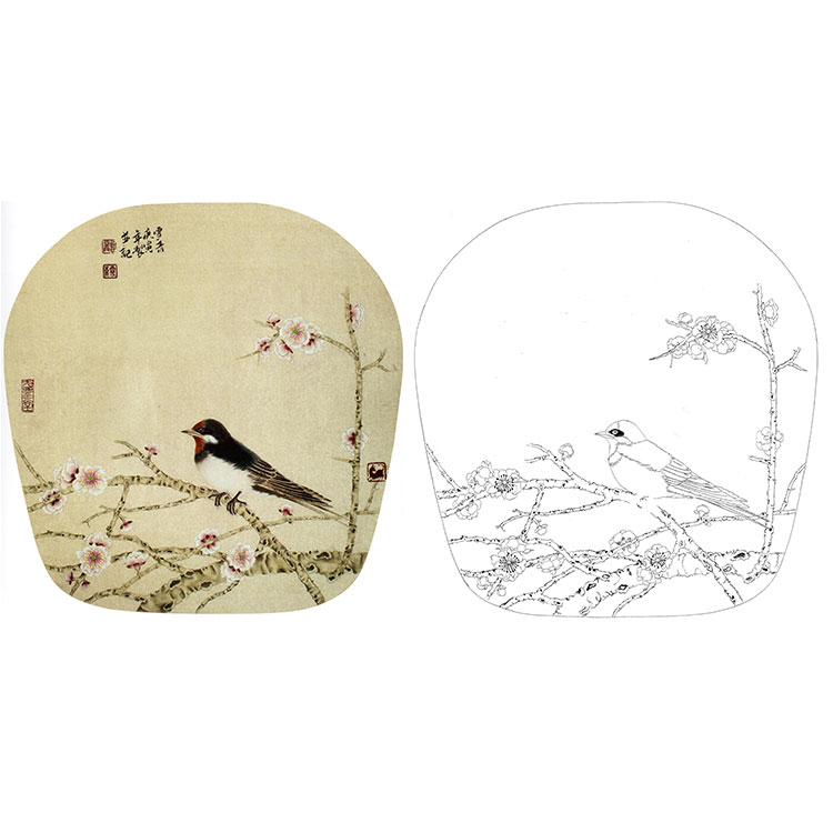 工笔画白描底稿实物勾线白纸打印稿龚雪青燕子XQ30