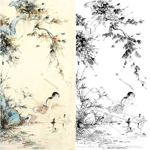 工笔画白描底稿传统人物仕女