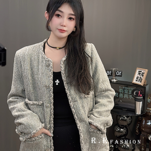 单排扣加棉外套长袖 小香风棉服女2025秋季 纯色中长款 时尚 上衣 新款