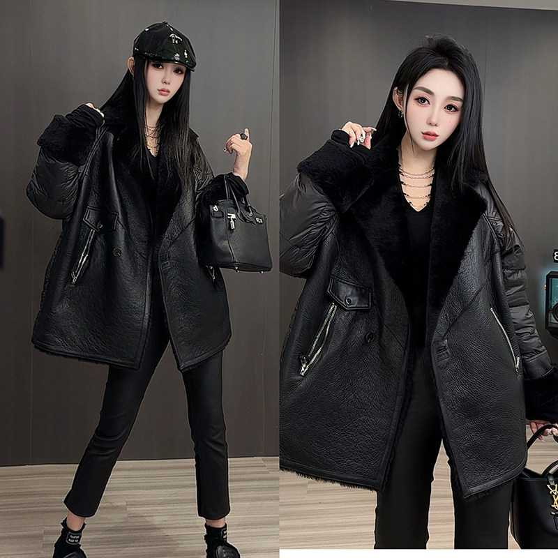 【现货】毛领皮草外套长袖拼接皮毛一体羽绒服女2026秋冬新款女装