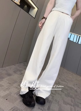 RR fshion 2024春季新款高腰长裤女纯色垂感阔腿直筒裤纯色休闲裤