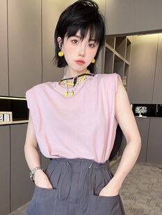 圆领上衣高腰抽绳短裙套装 两件套女2024夏季 fashion 新款 无袖