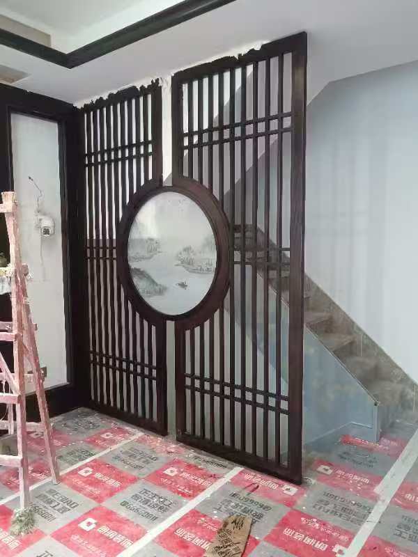 实木格栅屏风入户背景墙卧室新中式玄关隔断镂空花格