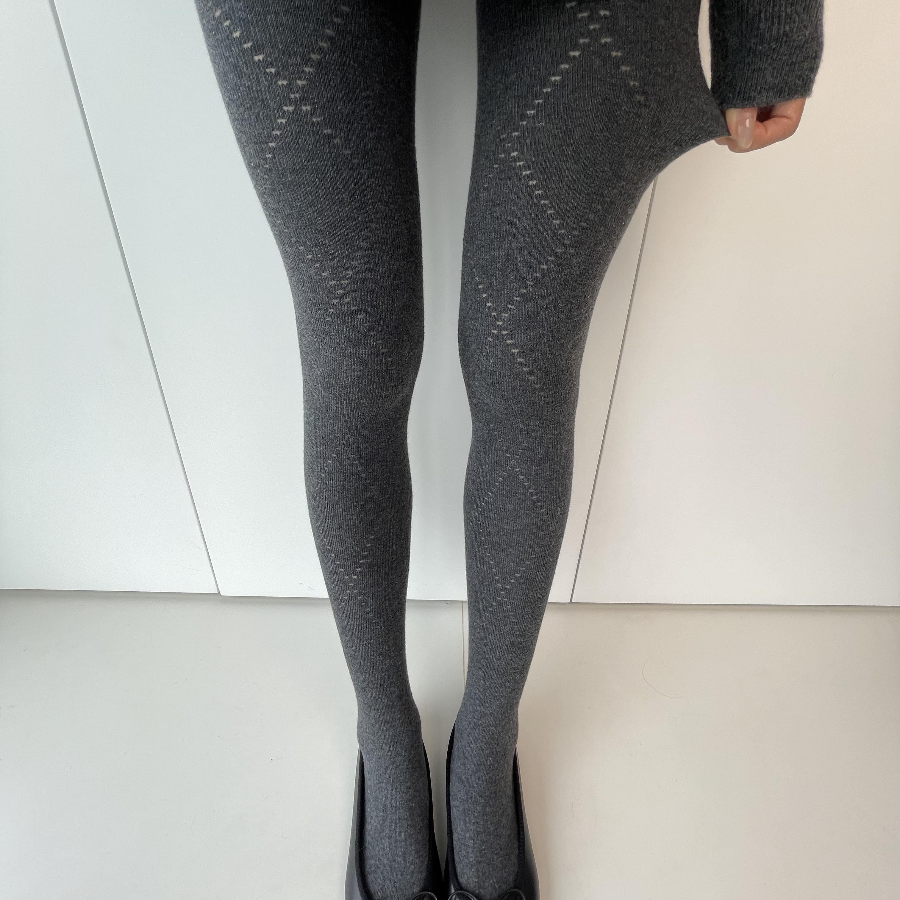 灰色大菱格连裤袜简约时尚复古