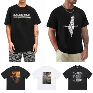 外贸跨境巴勒斯坦衣服free palestine纯棉t恤文化衫服装体恤现货