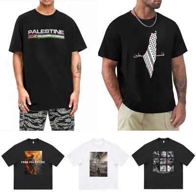 外贸跨境巴勒斯坦衣服free palestine纯棉t恤文化衫服装体恤现货