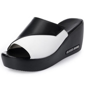 时尚 42女士凉拖鞋 女鞋 43真皮凉鞋 韩版 特大号40 坡跟防滑妈妈鞋