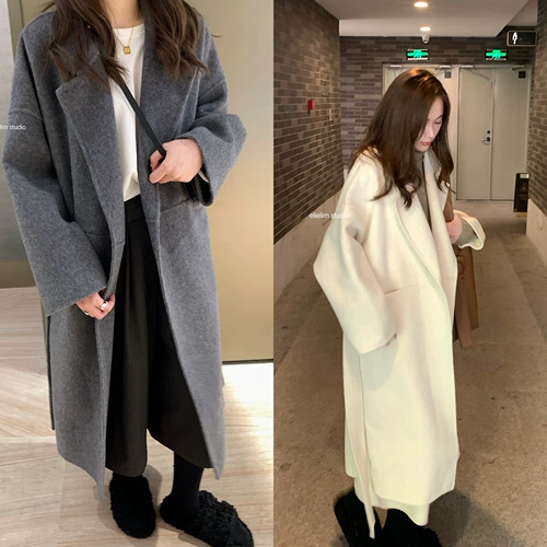 Двусторонное шерстяное длинное белое шерстяное пальто, увеличенная толщина