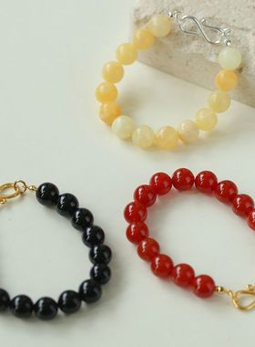 欧美ins天然石串珠925银扣手链