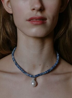 小众蓝点石贝壳巴洛克珍珠项链