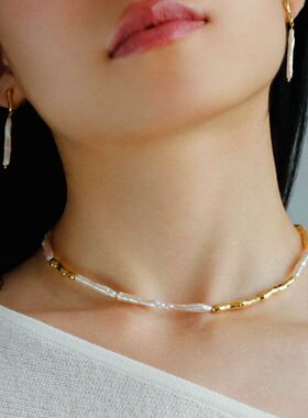 TU JEWELRY 简约长巴洛克牙签珍珠项链耳环手链复古法式颈链耳钉