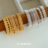 TU家法式 复古蕾丝系列开口手镯小众轻奢高级感精致叠戴可调节手环