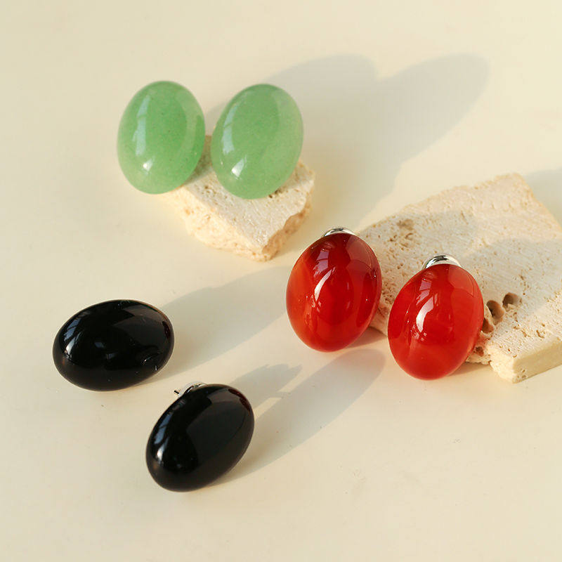 TU家简约椭圆蛋面天然石耳钉女中式冷淡风百搭东陵石玛瑙气质耳环,饰品/流行首饰/时尚饰品新,耳钉,淘宝优惠券,粉丝福利购,淘宝优惠卷