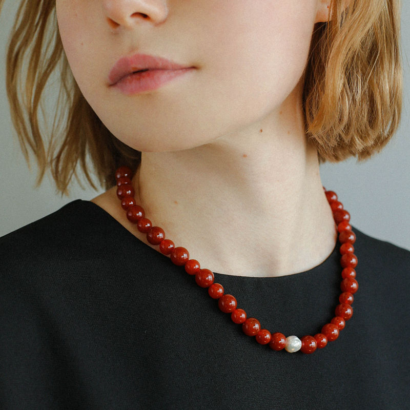 天然红玛瑙巴洛克珍珠项链手链