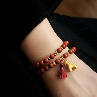 TU家【马上有钱花】2026新本命年小马吊坠红石双层手链叠戴手串