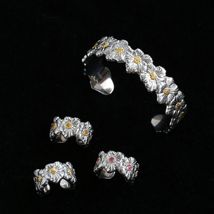 TU JEWELRY 布契拉提风栀子花开口戒指手镯小众925银宽版指环手环