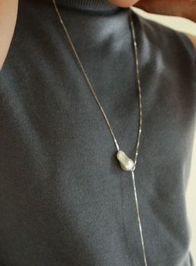 TU JEWELRY小众轻奢天然巴洛克珍珠项链Y字链925银链高级感毛衣链