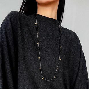 TU家小众设计锤纹金币超闪金矿石mini串珠长项链简约叠戴毛衣链女