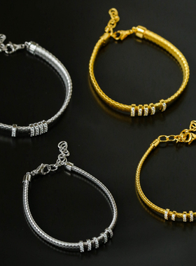 意大利925银拉丝工艺跑环手链女