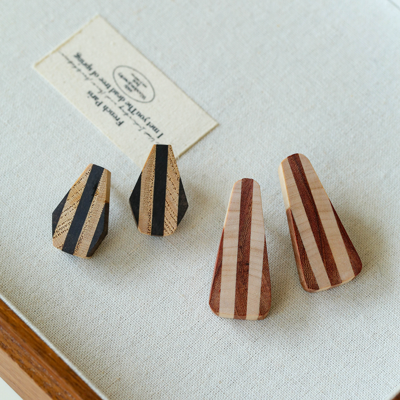 原创设计黄花梨檀木几何造型耳钉