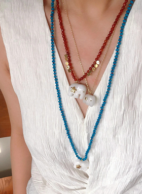 波西米亚大象彩色天然石串珠项链