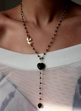 法式和平鸽天然珍珠黑玛瑙项链