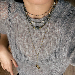 TU家复古法式天然珍珠金矿石拉长石项链女小众设计高级感叠搭颈链