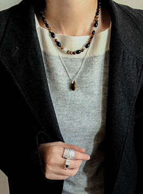 小众黑玛瑙虎眼石串珠项链手链女