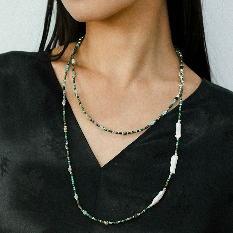 复古非洲松石巴洛克珍珠项链