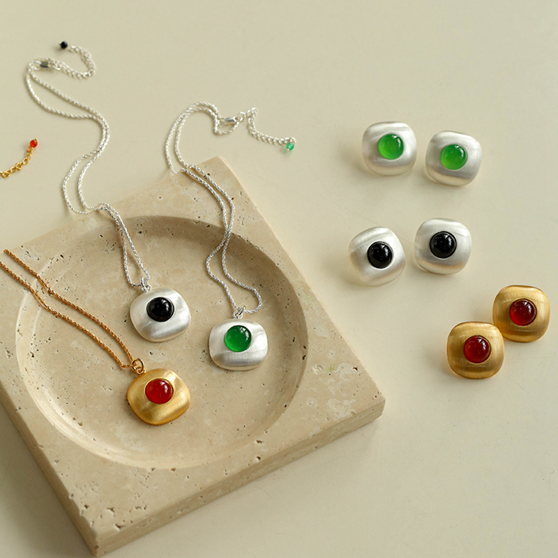 小众原创设计天然玛瑙项链耳钉