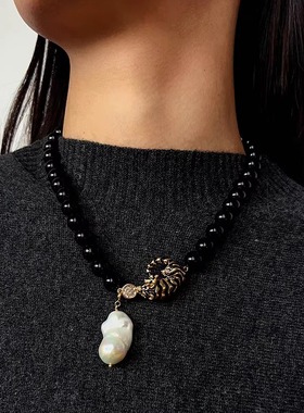 复古黑玛瑙老虎天然巴洛克项链