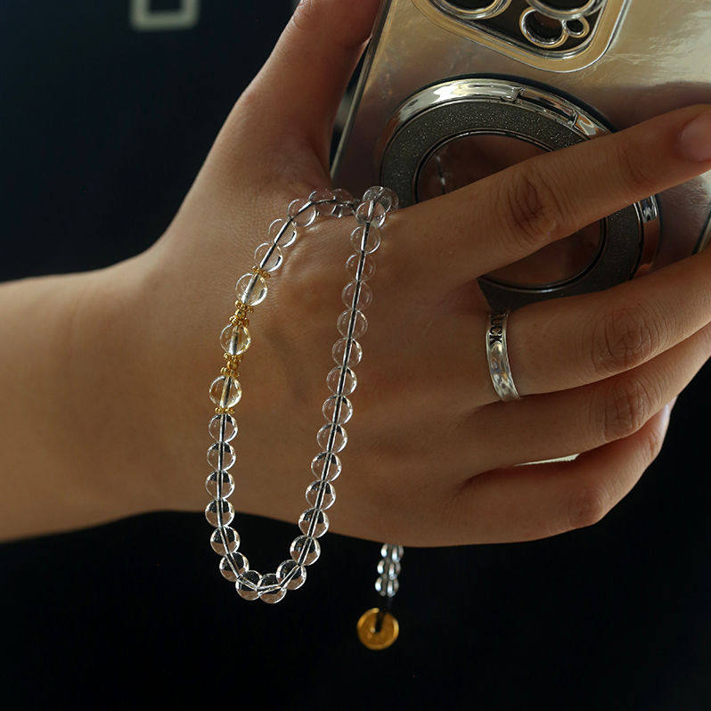 TU家 小众天然白水晶多宝串珠手机链高级感ins风金币挂坠手机挂绳,节庆用品/礼品,手机链,淘宝优惠券,粉丝福利购,淘宝优惠卷