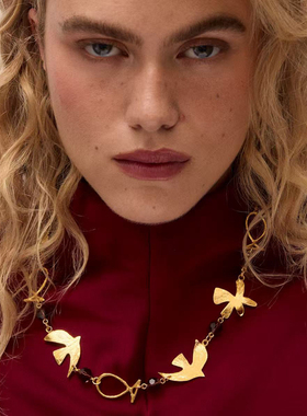 复古小众金色和平鸽项链毛衣链