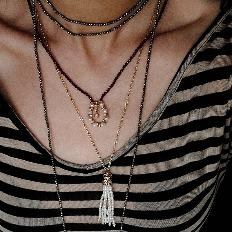 法式复古石榴石天然珍珠串珠项链