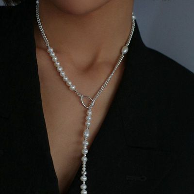 欧美ins小众珍珠拼接链条项链