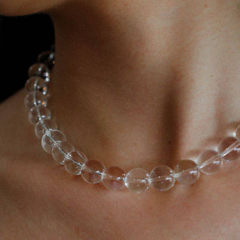 TU JEWELRY小众高级感透明白水晶黑玛瑙项链度假风轻奢颈链锁骨链