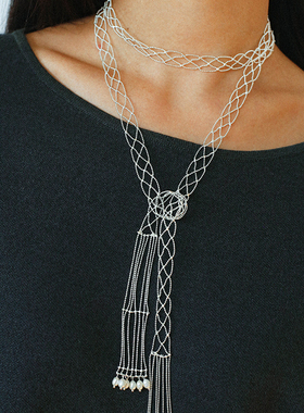 欧美潮流网红蕾丝网纱丝巾式项链