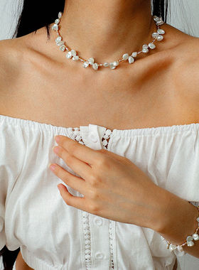 法式气质天然花瓣珍珠项链手链