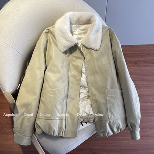 加厚保暖皮夹克外套上衣潮 新款 羊羔毛领皮衣羽绒服女短款 2025冬季