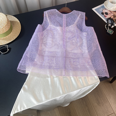 重工钉珠欧根纱上衣连衣裙两件套