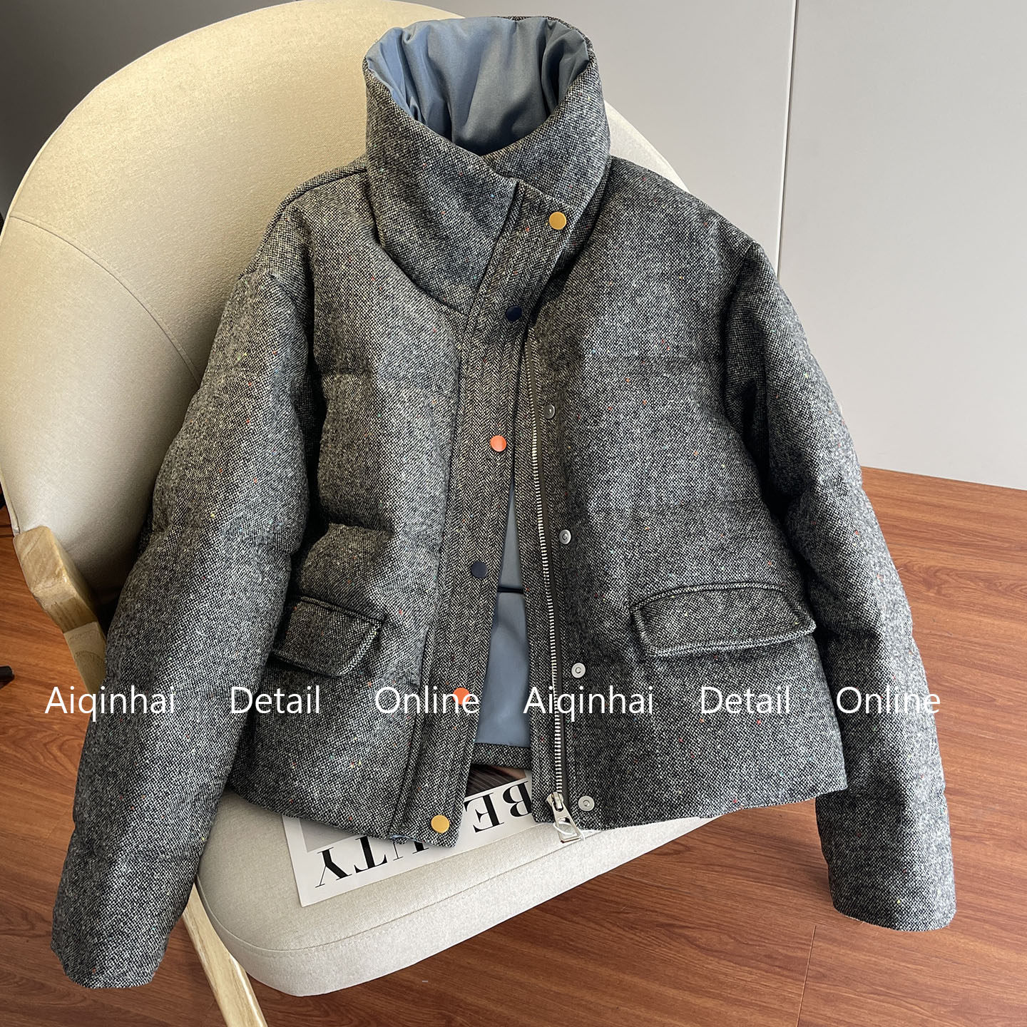 小香风羽绒服女2025冬季新款高级感刺绣粗花呢加厚保暖宽松短外套