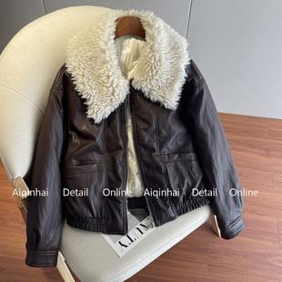 羊羔毛领皮衣羽绒服女冬季新款超好看白鸭绒内胆加厚保暖短款外套