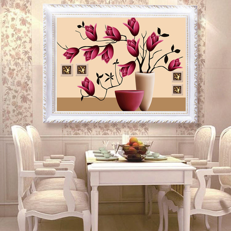 5d绒布钻石画满钻餐厅花卉2026新款贴砖十字绣卧室简约紫荆花客厅