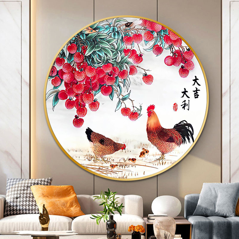 2025新款钻石画大吉大利满钻玄关宣绒布5D贴钻十字绣鸡钻石绣圆形,居家布艺,钻石绣,淘宝优惠券,粉丝福利购,淘宝优惠卷