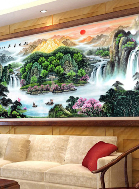 2026绒布钻石画满钻新款旭日东升客厅5d贴钻十字绣中国风钻石绣