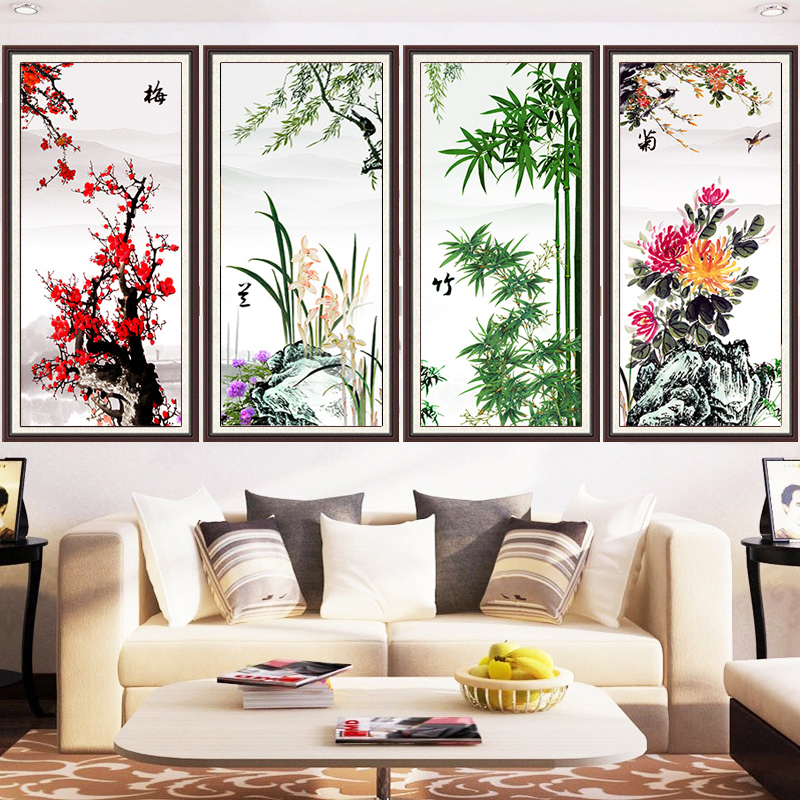 2025新款5d钻石画满钻四联客厅花卉手工贴砖石十字绣2024梅兰竹菊