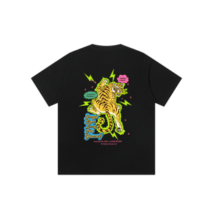 潮 街头百搭重磅纯棉短袖 丛林老虎夏季 高街卡通老虎T恤男潮牌美式