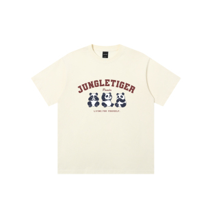 三只熊猫纯棉t恤男女街头潮流260g重磅情侣短袖 丛林老虎夏季 新款