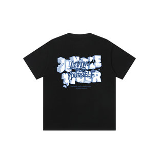 丛林老虎美式 t恤男街头涂鸦大码 黑色圆领纯棉半袖 潮 字母印花短袖